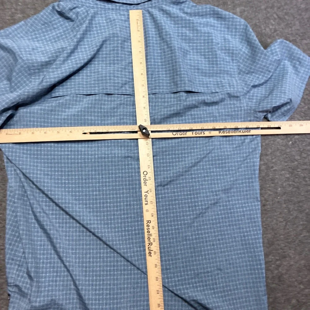 Prana Button‎ Up Shirt Mens XL Blue Plaid Short Sleeve Hiking Outdoor M11212667